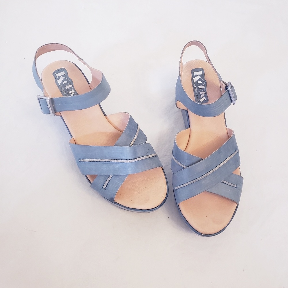 Korks by Kork-Ease Blue Strap Wedge Sandals, Size 9